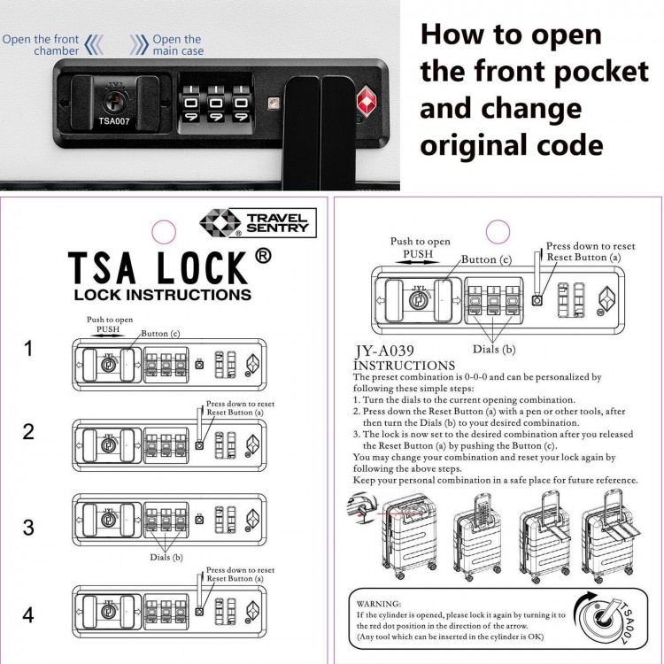 20-inch white carry-on suitcase with TSA lock, front pocket, USB port, and spinner wheels for convenient travel.