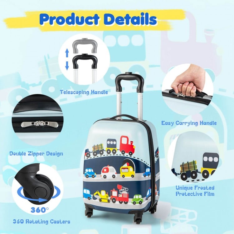 2 Pieces Kids Carry-on Luggage Set with 12 Inch Backpack-BlueCostway Gallery View 7 of 9