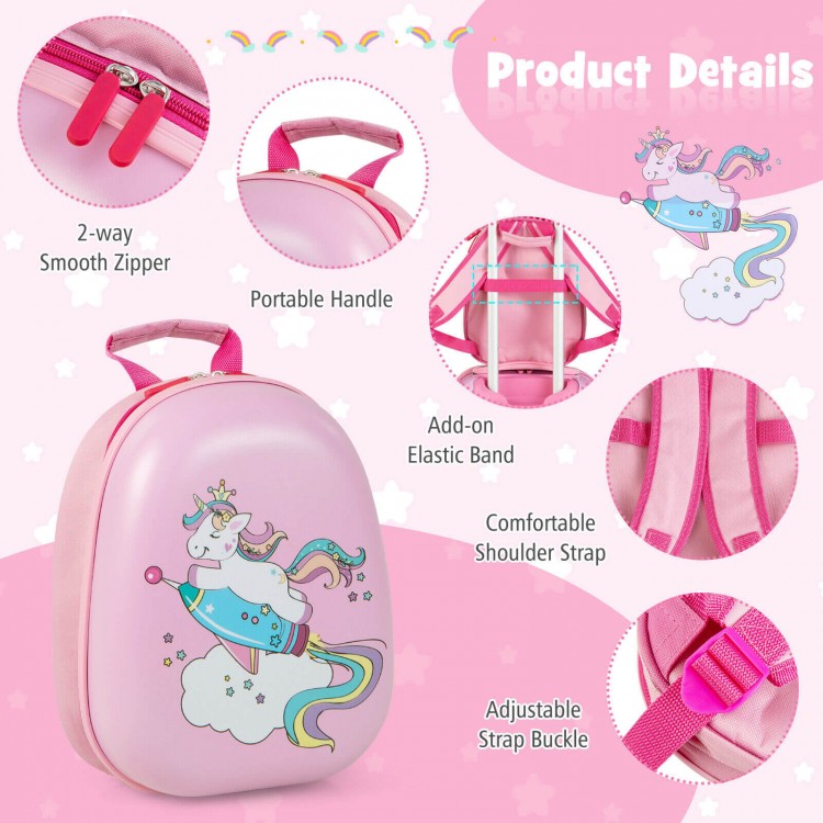 Pink unicorn backpack with adjustable shoulder straps, smooth zippers, and portable handle for kids' travel.