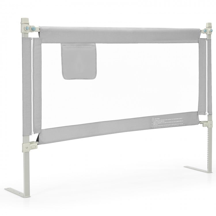 Vertical lifting baby bed rail guard in gray, featuring adjustable heights and a safety lock for secure use.
