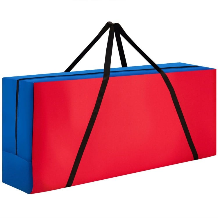 Red and blue Giant 4 in A Row storage carrying bag with ergonomic handle for easy transport of Jumbo 4-to-Score game.