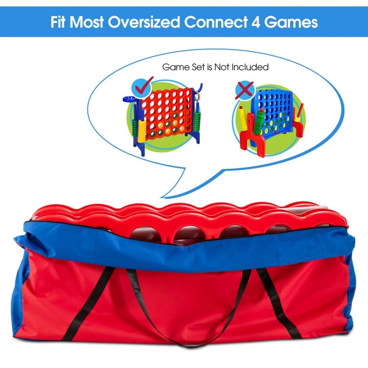 Large red and blue carrying bag for Jumbo 4-to-Score game set, made of durable Oxford cloth for easy transport.