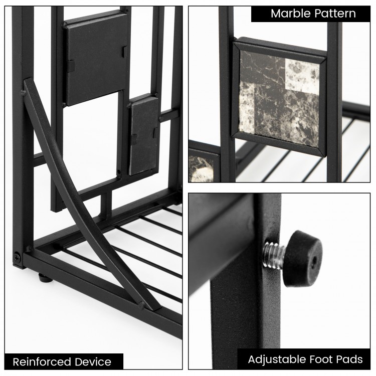 C-shaped side table with marble pattern, durable MDF top, adjustable foot pads, perfect for small spaces in living.