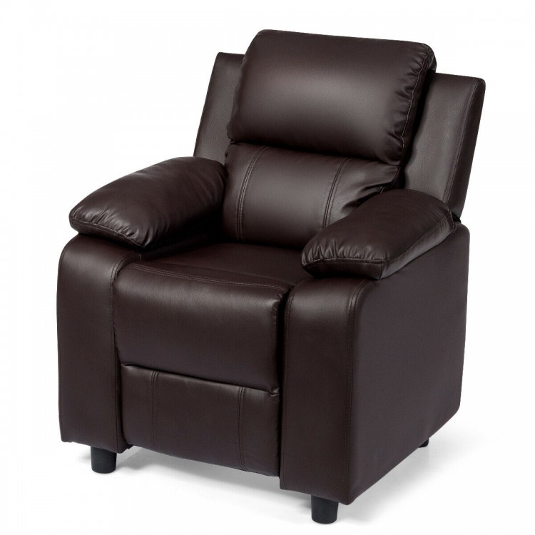 Brown PU leather kids armchair recliner with plush cushioning, ideal for children's relaxation and entertainment.