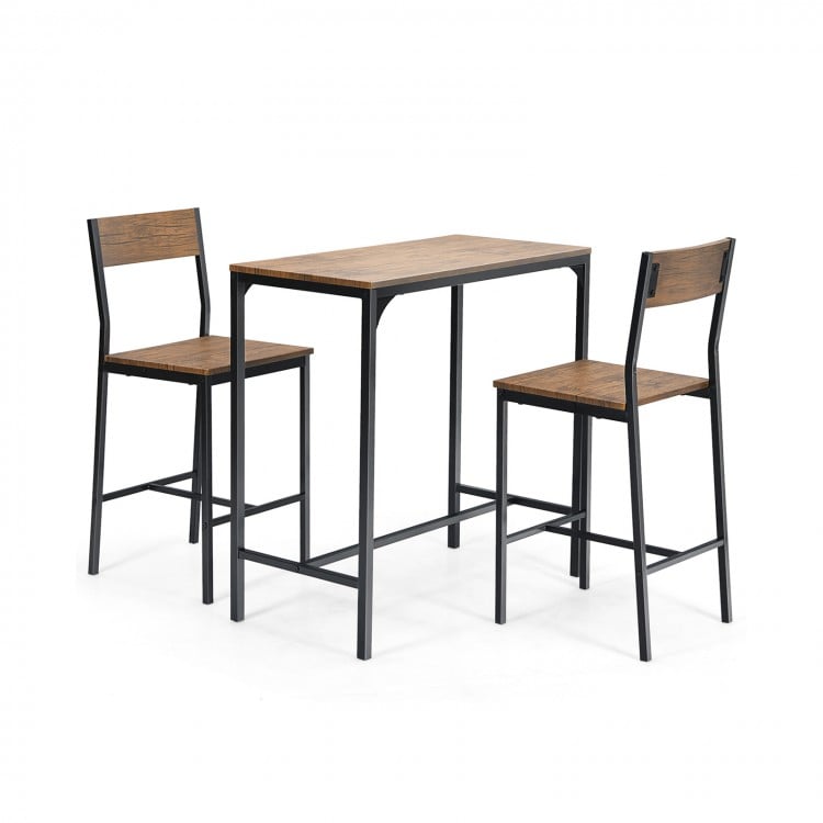 3 Pieces Industrial Bar Table Set with 2 Stools - Gallery View 1 of 13