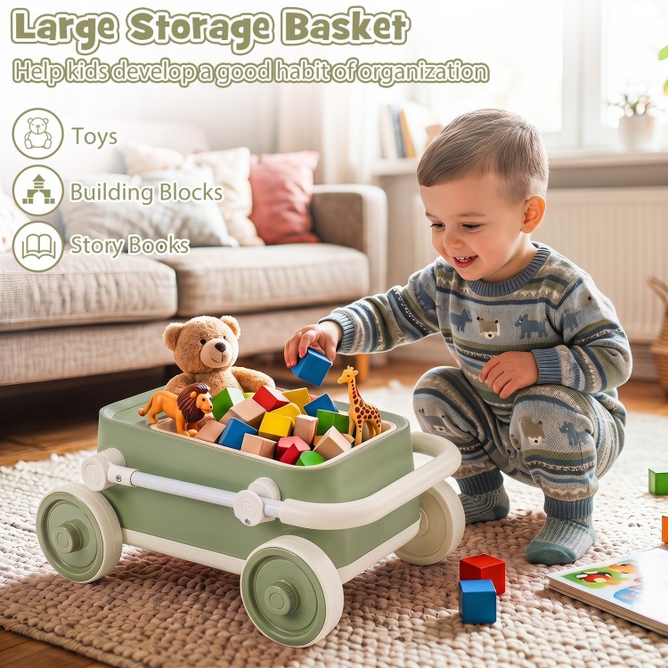 Large storage basket in green for toys and building blocks, designed for kids' organization and playtime fun.