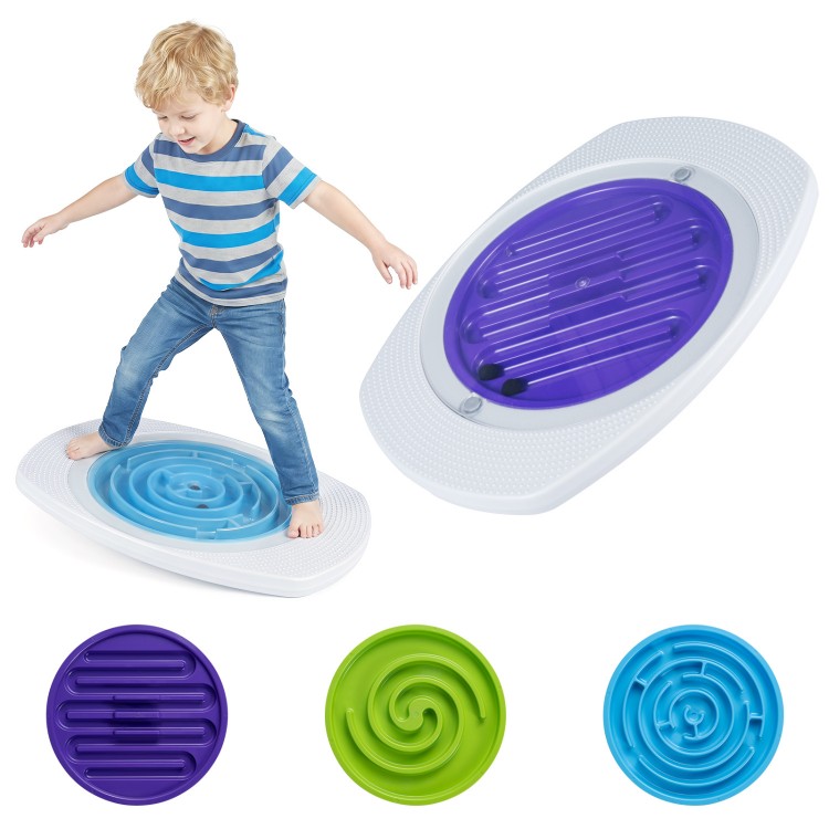 Balance Board Maze for kids with three colorful maze discs, promoting balance skills and fun exercise for active play.