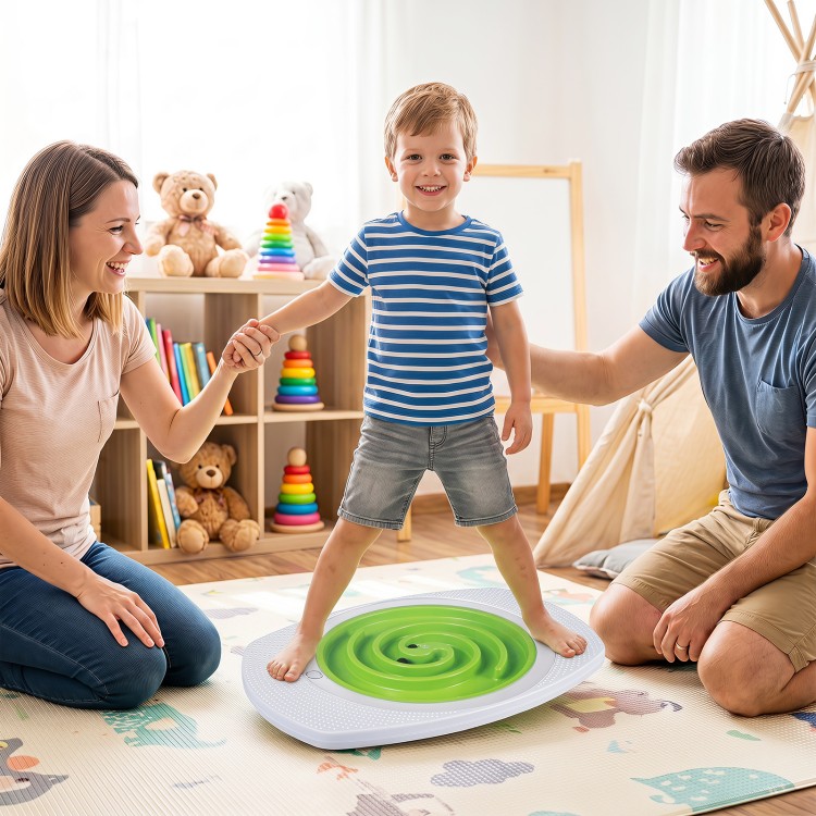 Balance Board Maze for kids with anti-slip surface and 3 maze discs, designed for safe balancing and muscle development.