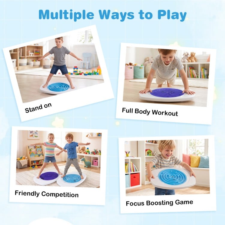 Kids engaging in a full body workout on the Balance Board Maze, designed for balance development and fun play.