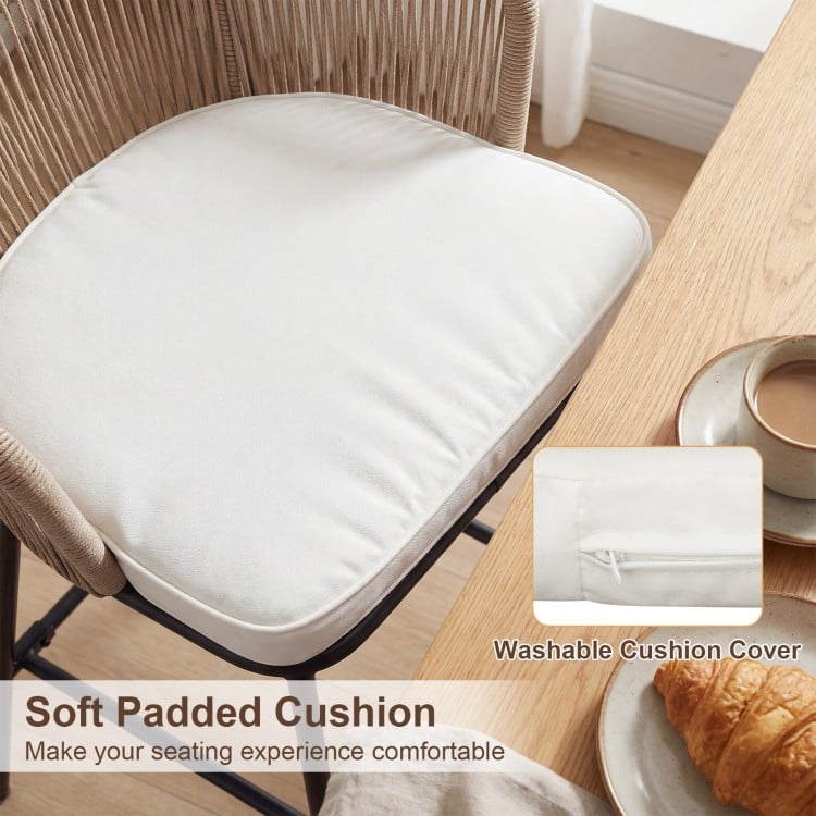 Soft padded cushion of the Bar Height Woven Rope Patio Chair, featuring a washable cover for easy maintenance.