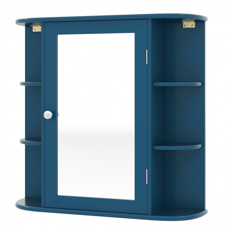 Mirrored bathroom cabinet in Prussian blue with 4 shelves and HD mirror for ample storage and daily grooming.