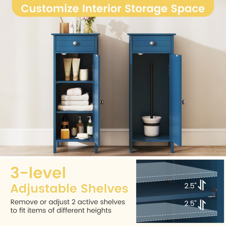 Prussian Blue bathroom cabinet with adjustable shelves, offering flexible storage and a compact design for small spaces.
