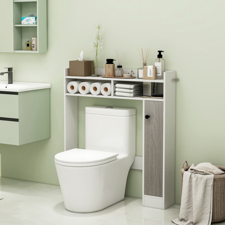 Bathroom over the toilet storage organizer in white with adjustable shelves, perfect for maximizing space and keeping.