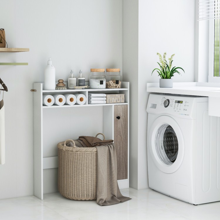 Bathroom over-the-toilet storage organizer in white with adjustable shelves, perfect for maximizing space and keeping.