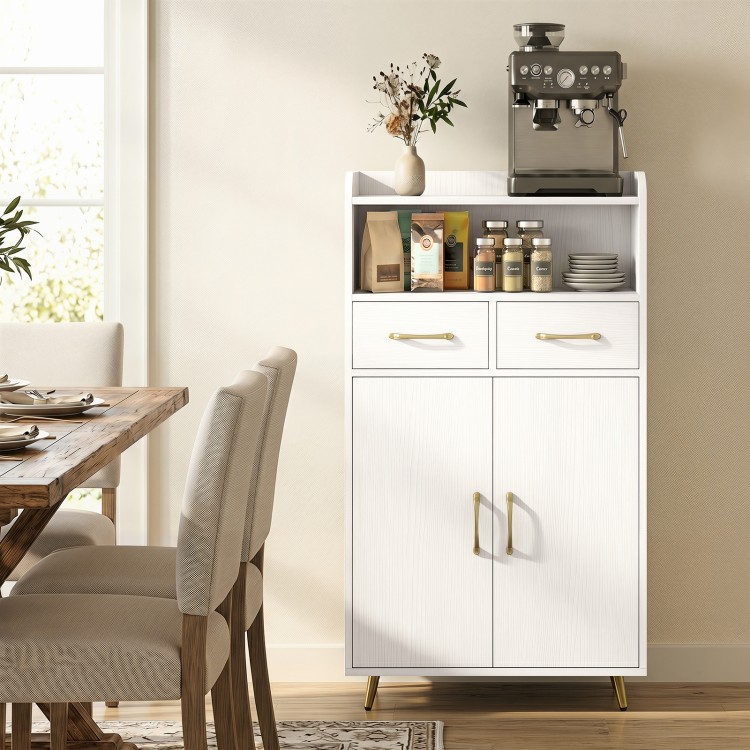Freestanding white bathroom storage cabinet showcases a sleek design with two doors and ample space for versatile organization.