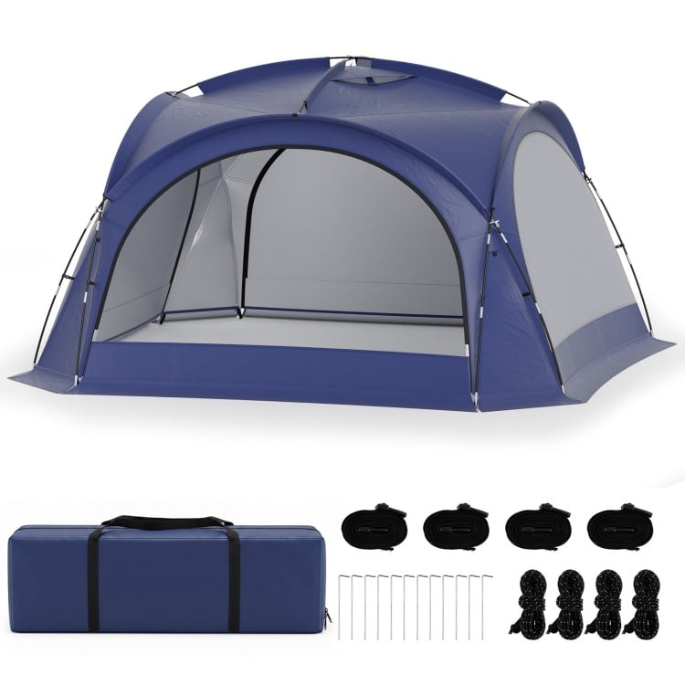 Extra large blue beach tent for 12-15 people features removable sidewalls and UPF 50+ sun protection for outdoor events.