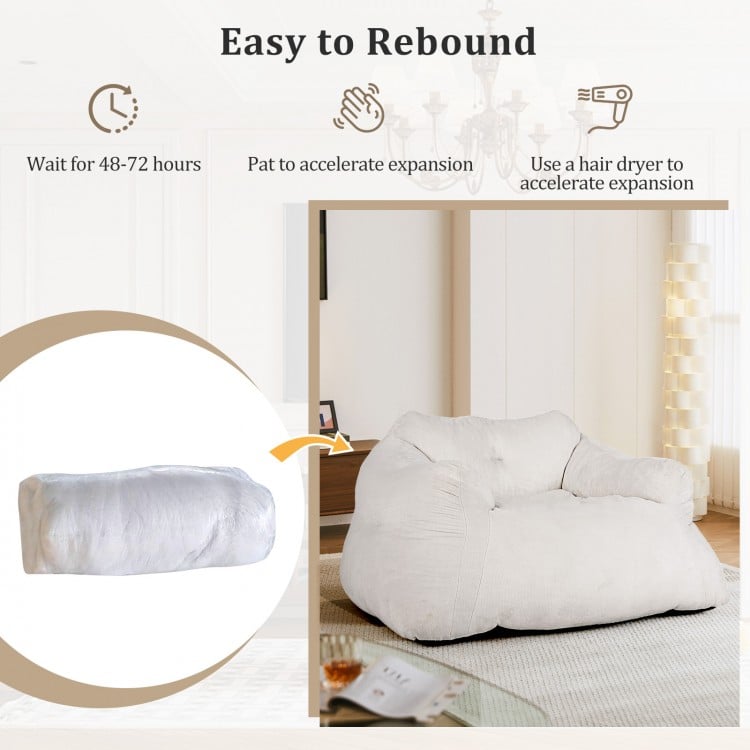 Bean bag chair in beige with plush velvet cover, featuring ergonomic support and non-slip bottom for versatile.