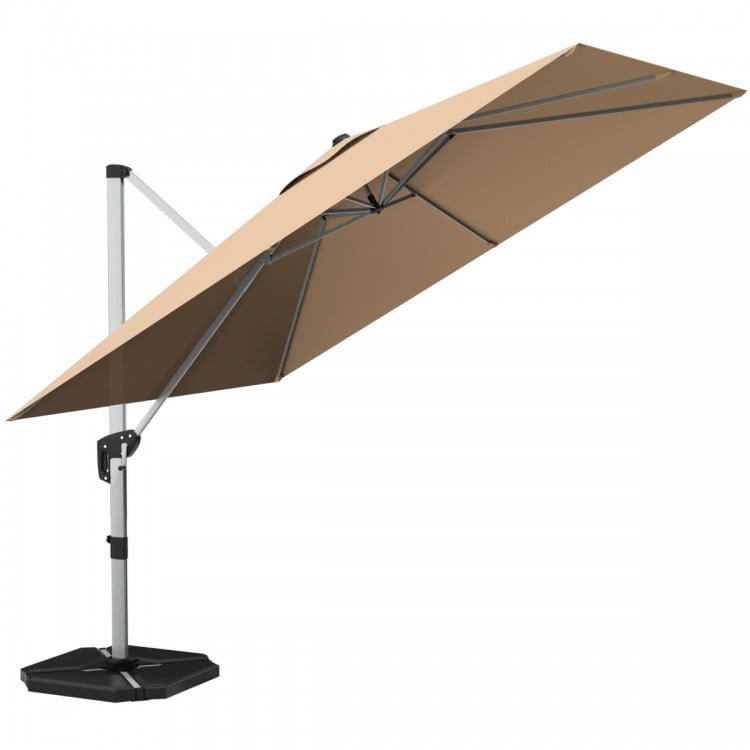 10 ft 360 Degree Tilt Aluminum Square Patio Offset Cantilever Umbrella without Weight Base-BeigeCostway Gallery View 3 of 12