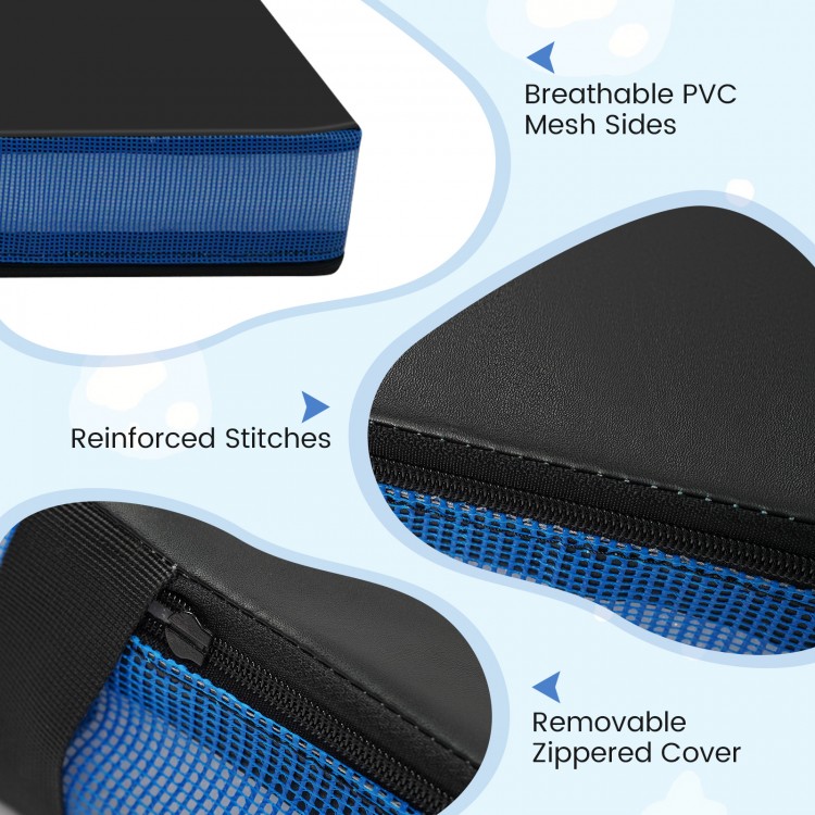 Thick black bi-fold gymnastics mat with breathable mesh sides, reinforced stitches, and removable zippered cover for.