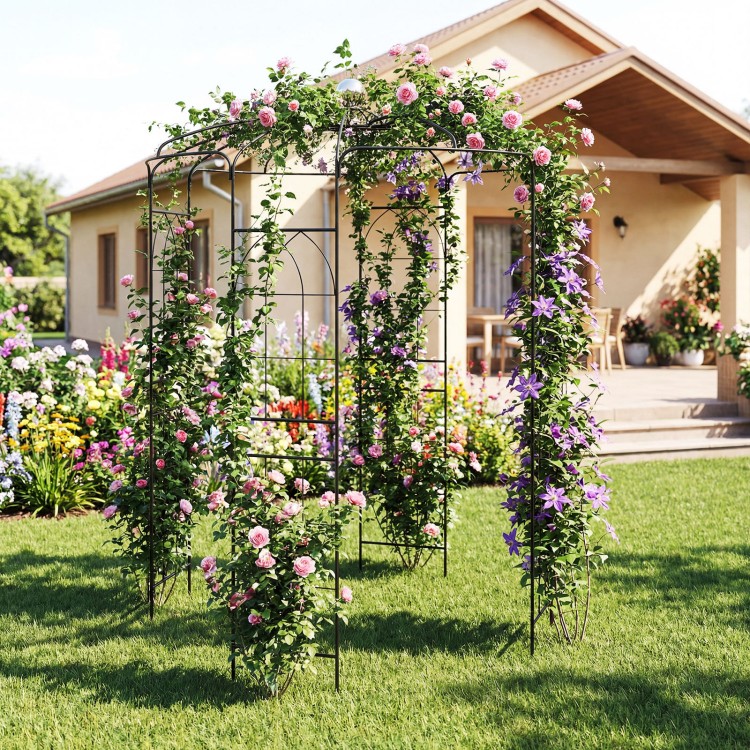 Birdcage shape gazebo for climbing plants, featuring durable metal tubes and vibrant flowers, ideal for wedding.