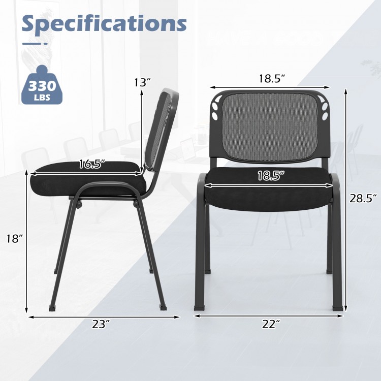 Stackable conference chair with mesh back, curved backrest, and sponge padding, designed for office or waiting room use.