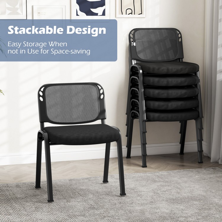 Set of 5 stackable conference chairs with mesh back, featuring a sturdy metal frame for office or waiting room use.