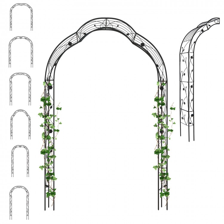 Black garden arch arbor trellis for climbing plants, featuring a sturdy metal frame and elegant design for outdoor use.