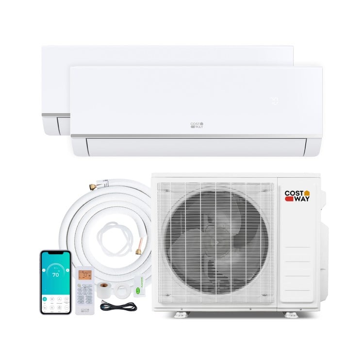 Blast Pro 20000 BTU Mini Split AC system with two indoor units, remote control, and energy-efficient heat pump for.