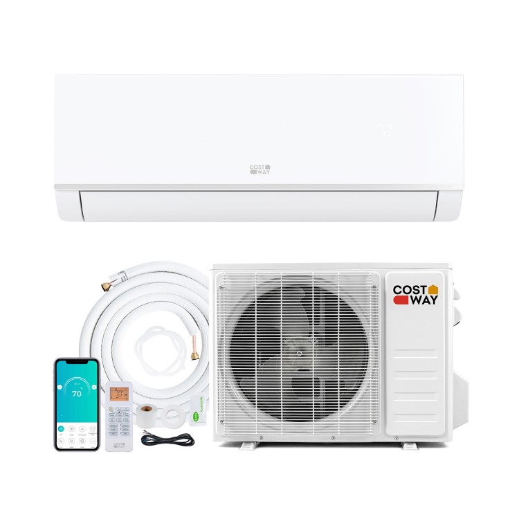Mini split air conditioner and heater with 24000 BTU, WiFi enabled, featuring inverter technology and remote control.