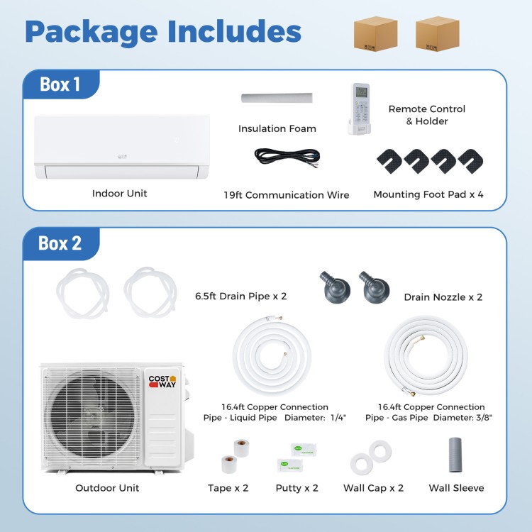 Indoor unit of the Blast Pro Series 24000 BTU mini split air conditioner with remote control and insulation foam.