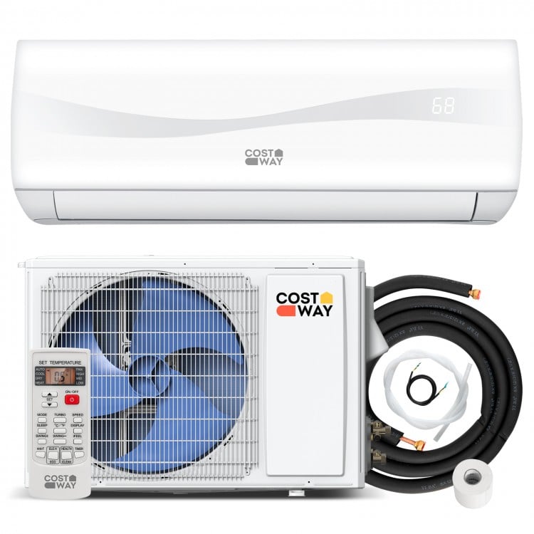 Ductless mini split air conditioner with 12000 BTU, remote control, and installation kit for efficient cooling and.