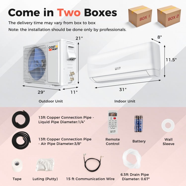 Ductless mini split air conditioner with indoor and outdoor units, 12000 BTU, 20 SEER2, for efficient cooling and.