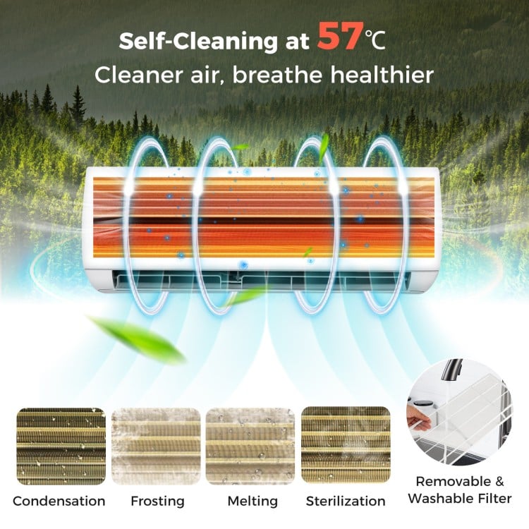Ductless mini split air conditioner with self-cleaning technology, 24000 BTU, and removable washable filter for.