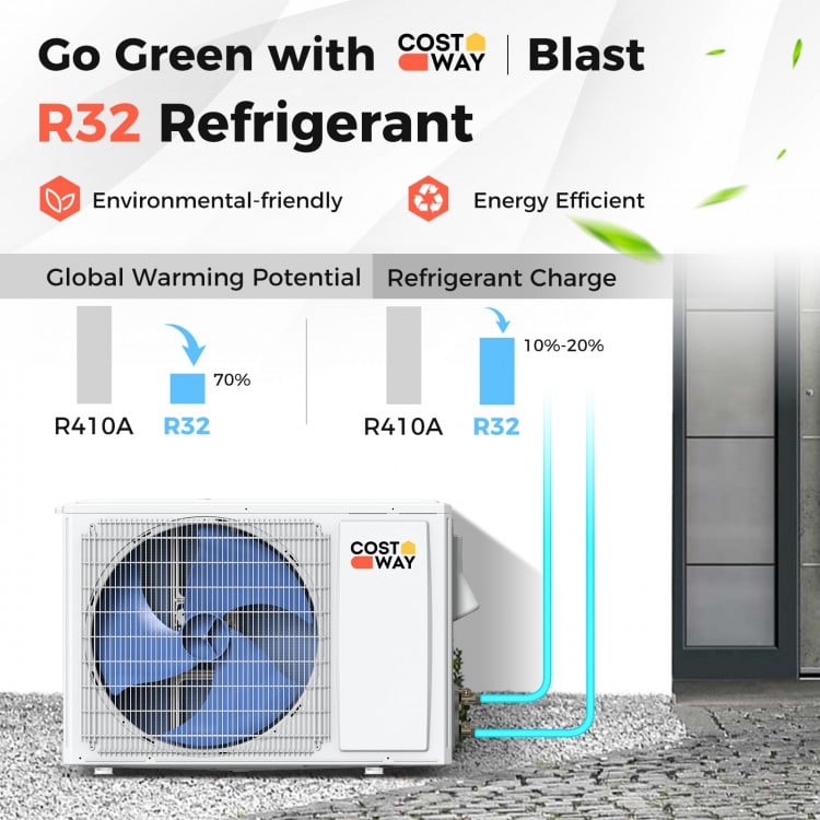 Ductless mini split air conditioner and heater with R32 refrigerant, efficient for spaces up to 450 sq.ft.