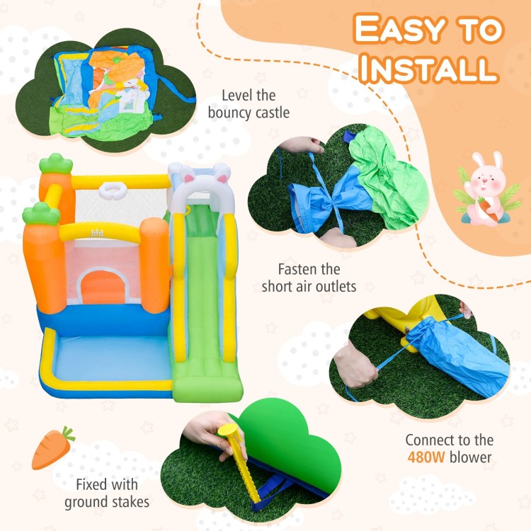 Bounce house with climbing wall and slide, made of tear-proof 420D oxford cloth, perfect for backyard parties.
