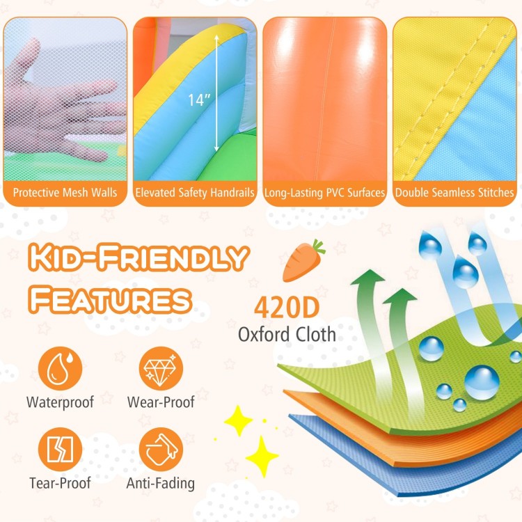 Bounce house for kids with climbing wall, 420D oxford cloth, and protective mesh walls for backyard fun.