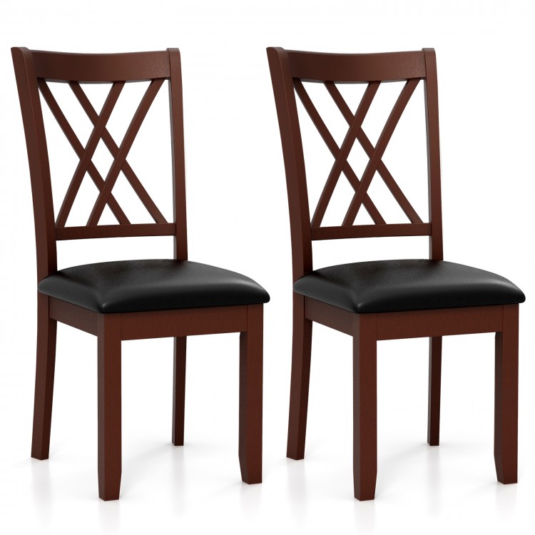 Set of 2 brown dining chairs with ergonomic backrest and padded seat, featuring a stylish X-shaped frame for comfort.