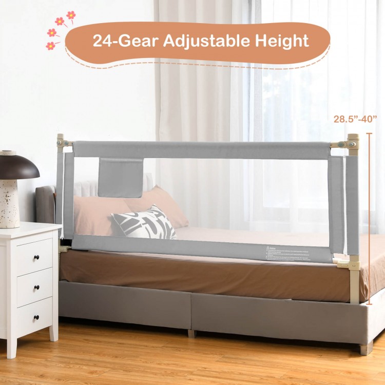 Baby bed rail in gray with 24-gear adjustable height, designed for safety and convenience, suitable for various.