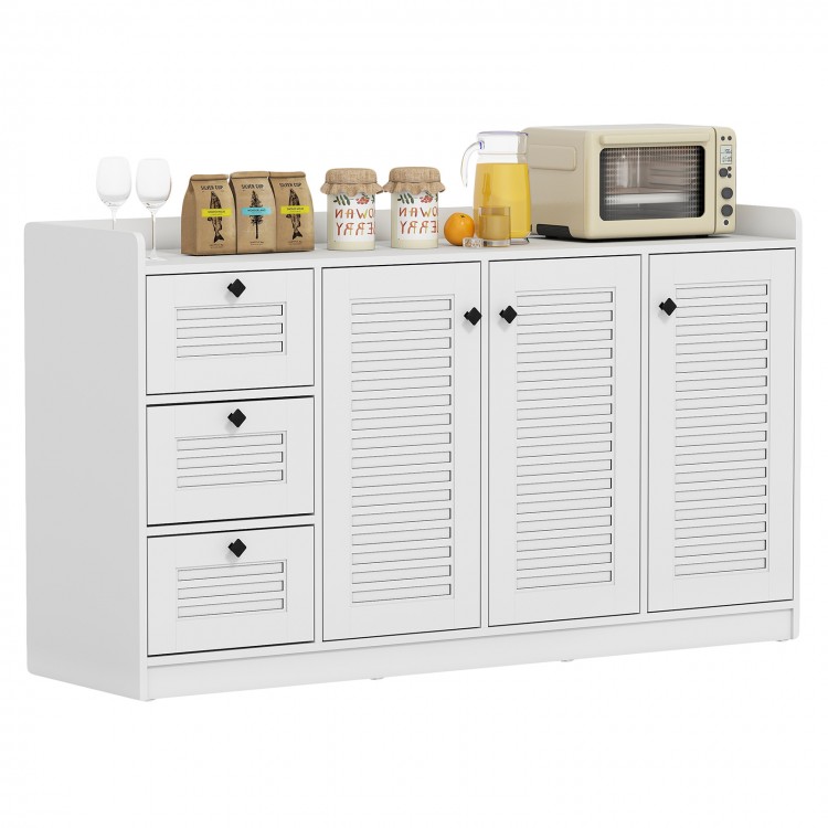 Buffet cabinet with storage featuring 3 drawers and 3 shutter doors, ideal for kitchen or dining room organization.