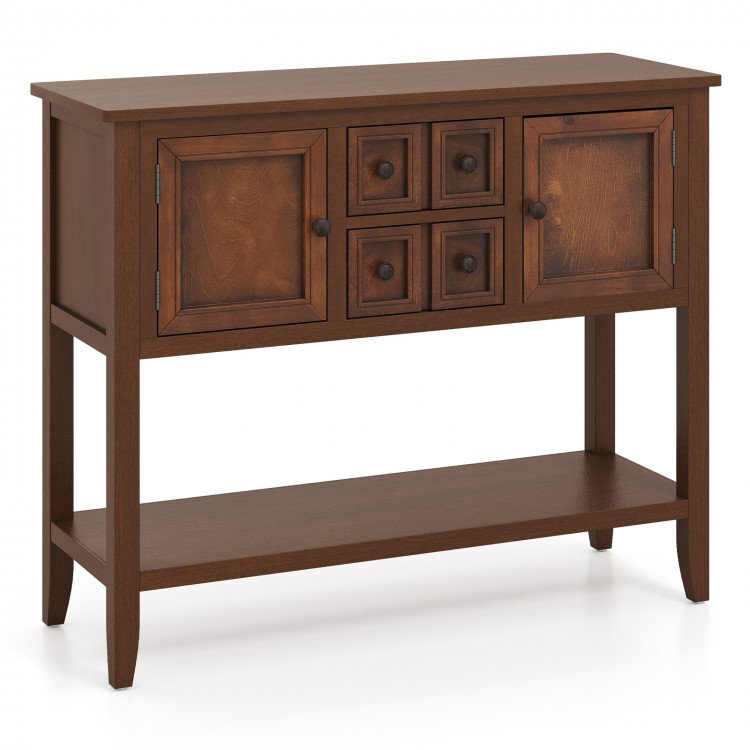 Buffet sideboard cabinet in brown with 2 doors and 2 drawers, featuring a spacious top and rustic charm for versatile.