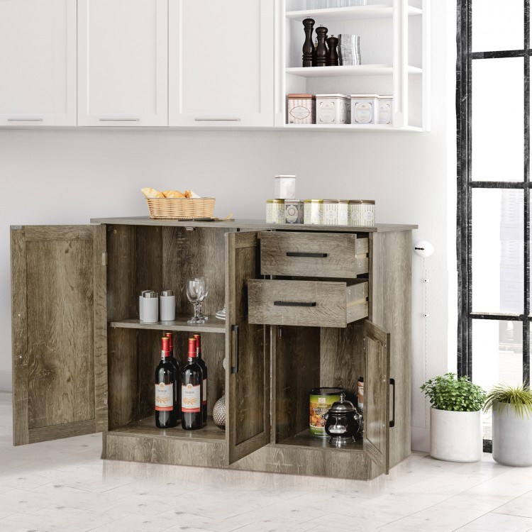 Buffet storage cabinet in gray featuring 2 drawers and 2 side cabinets, perfect for kitchen and dining room.