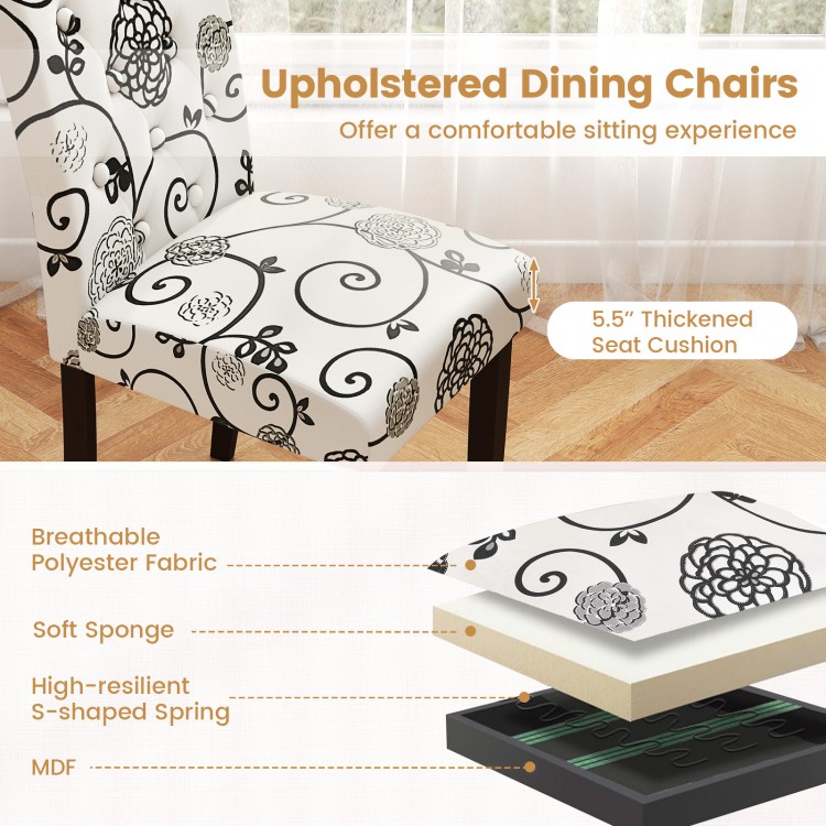 Button tufted beige upholstered dining chair with 5.5" thick cushion, perfect for comfort in homes and cafes.