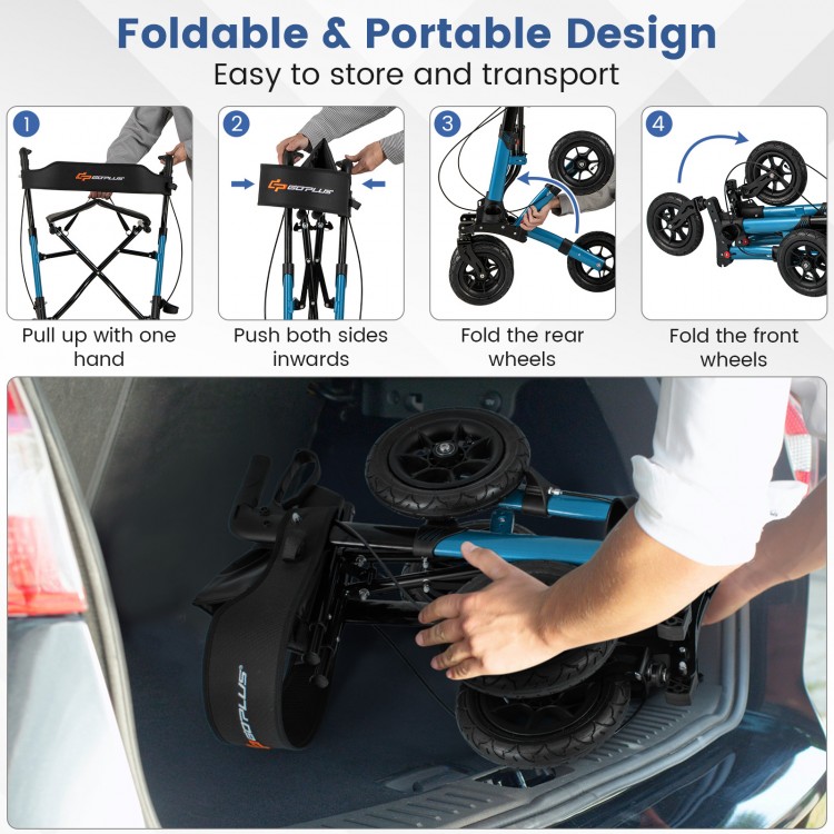 Folding Rollator Walker with Seat, showcasing its foldable design for easy transport and storage in a vehicle.