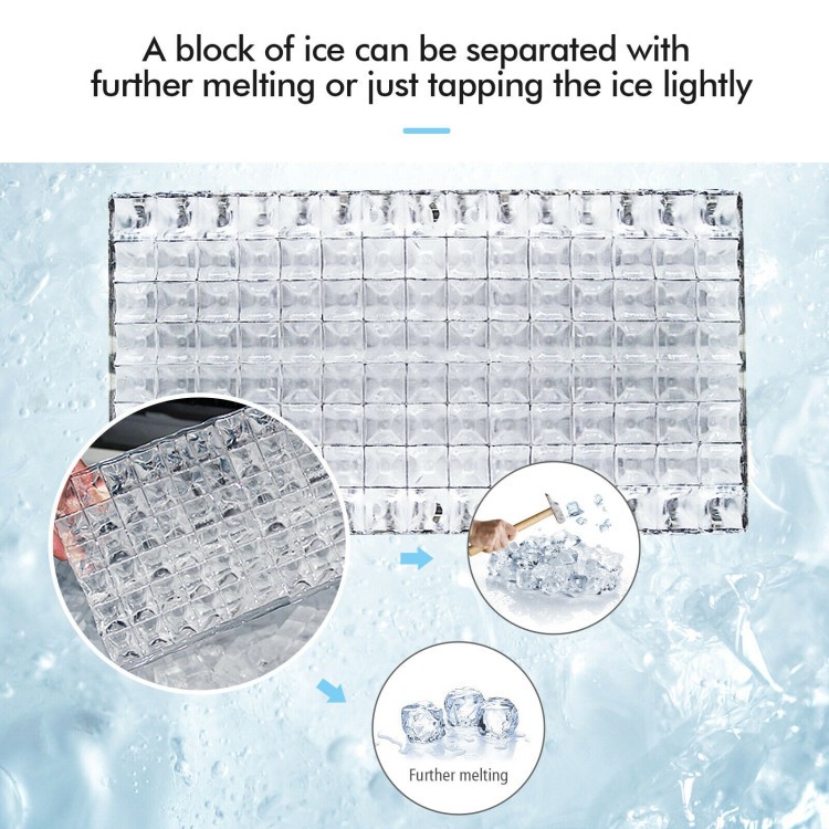 Square ice cubes from the 48 lbs stainless steel ice maker, showcasing the transparent window and compact design for.