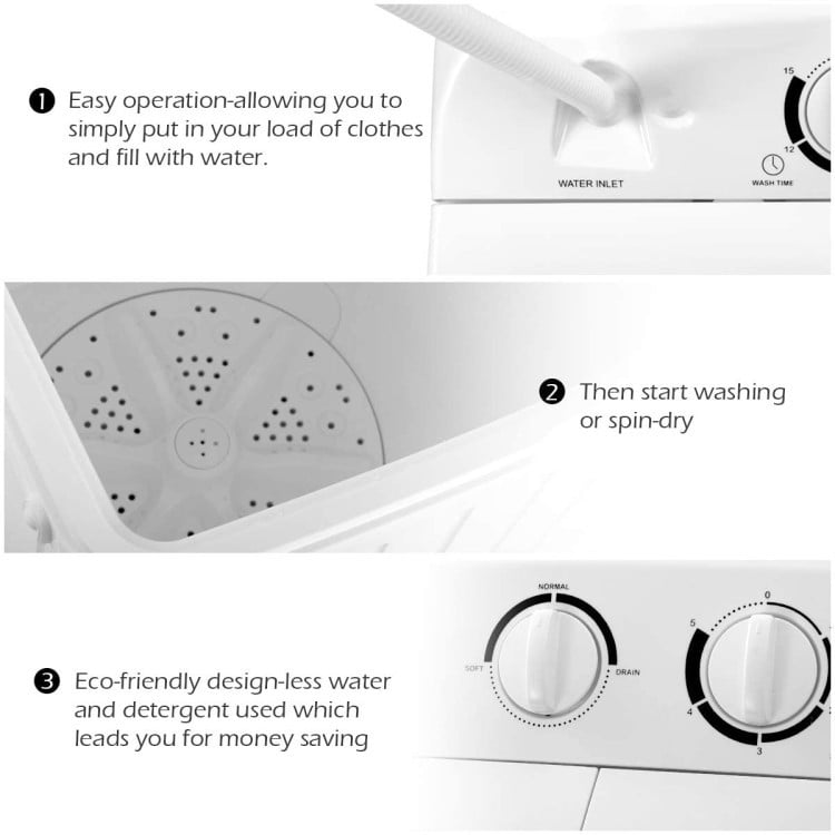 Compact twin tub washing machine with separate timer controls, designed for easy operation and energy saving for home.