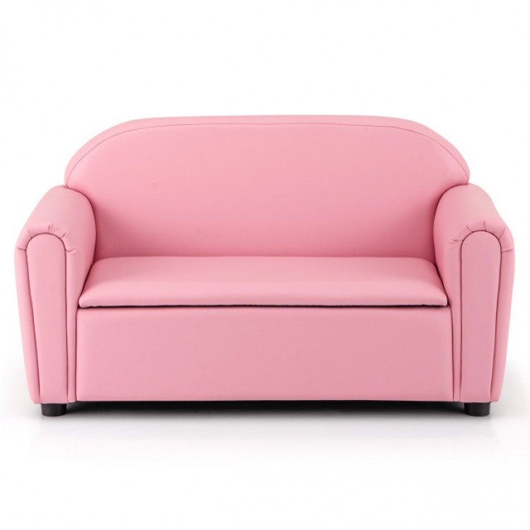 Kids sofa armrest chair in pink with storage function, featuring a sturdy wood frame and high-density sponge for.