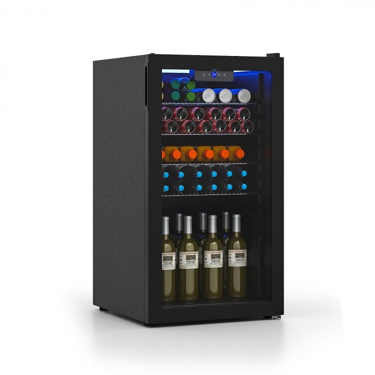 Beverage refrigerator cooler with glass door, 3.0 cu.ft. capacity, adjustable shelves, ideal for home bar or office use.