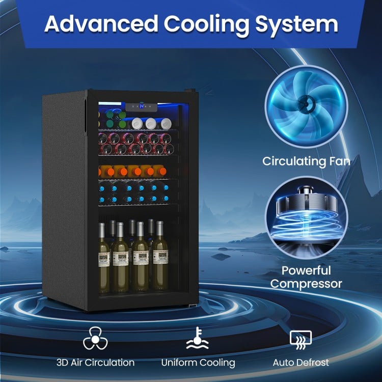 Beverage refrigerator cooler with glass door, 3.0 cu.ft. capacity, adjustable shelves, and powerful compressor for.