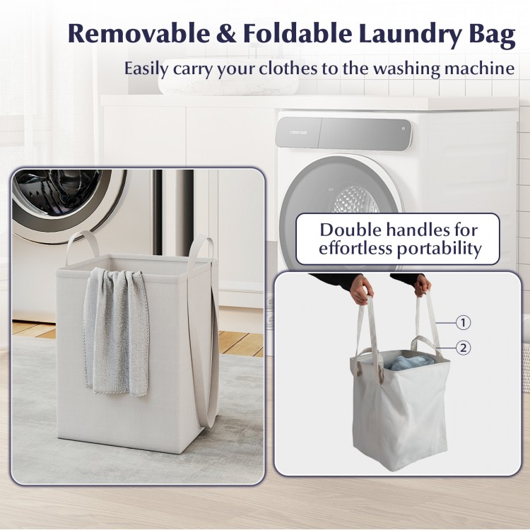 Removable laundry bag with double handles for easy carrying, designed for the Double Tilt-Out Laundry Hamper Cabinet.
