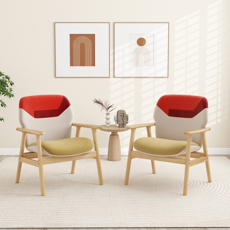Modern accent chairs with rubber wood frames and polyester upholstery, perfect for living rooms or home offices.